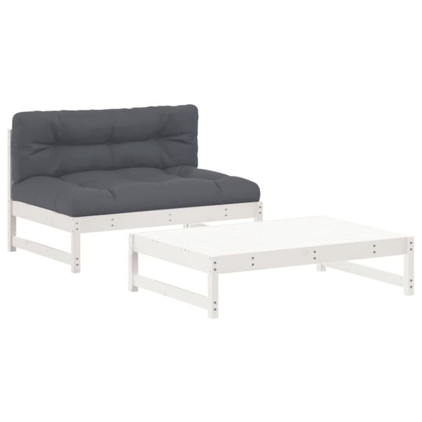 vidaXL 2 Piece Garden Lounge Set with Cushions White Solid Wood