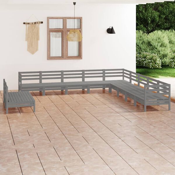 vidaXL 11 Piece Garden Lounge Set Solid Wood Pine Grey
