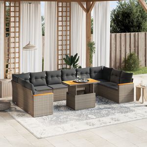 vidaXL 11 Piece Garden Sofa Set with Cushions Grey Poly Rattan