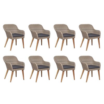 vidaXL 9 Piece Outdoor Dining Set with Cushions Poly Rattan