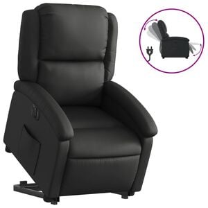 vidaXL Electric Stand up Recliner Chair Black Real Leather