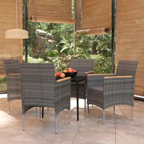 vidaXL 5 Piece Outdoor Dining Set with Cushions Grey and Black