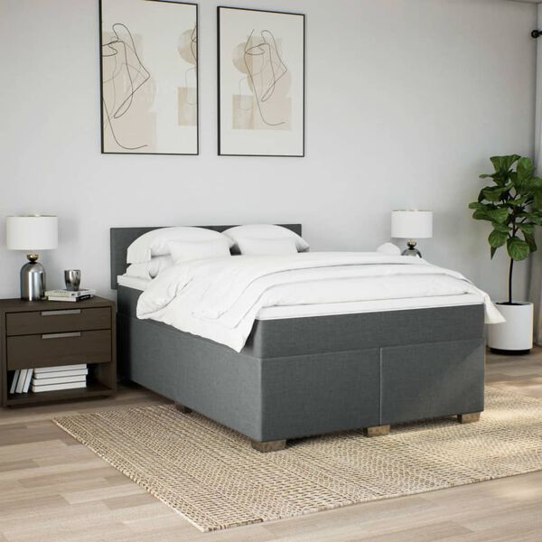 vidaXL Box Spring Bed with Mattress Dark Grey Double Fabric