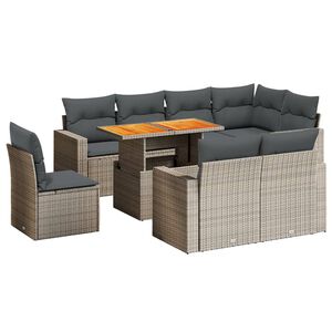 vidaXL 9 Piece Garden Sofa Set with Cushions Grey Poly Rattan