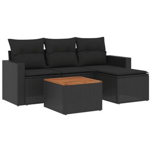vidaXL 5 Piece Garden Sofa Set with Cushions Black Poly Rattan