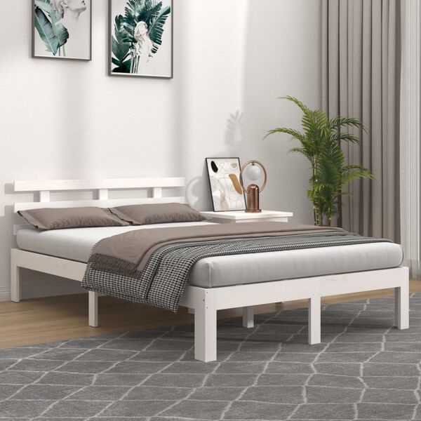 vidaXL Bed Frame without Mattress White Solid Wood 150x200 cm King Size King Size