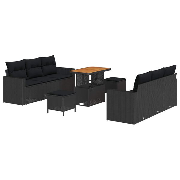 vidaXL Garden Sofa Set 9 pcs Black Poly rattan and powder-coated steel