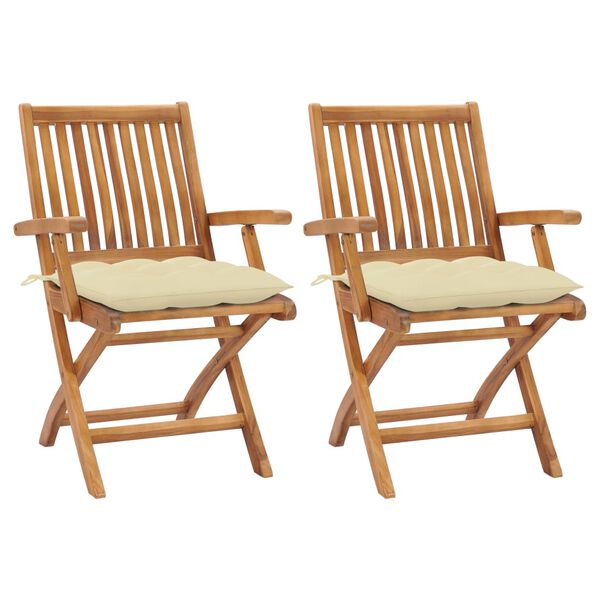 vidaXL Garden Chairs 2 pcs with Cream White Cushions Solid Teak Wood