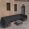 vidaXL 8 Piece Garden Lounge Set with Cushions Black Solid Pinewood