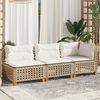 vidaXL Garden Sofa with Cushions 3-Seater Beige Poly Rattan