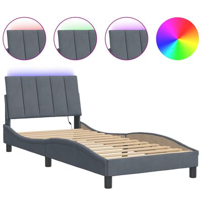 vidaXL Bed Frame with LED Lights Dark Grey 90x190 cm Velvet