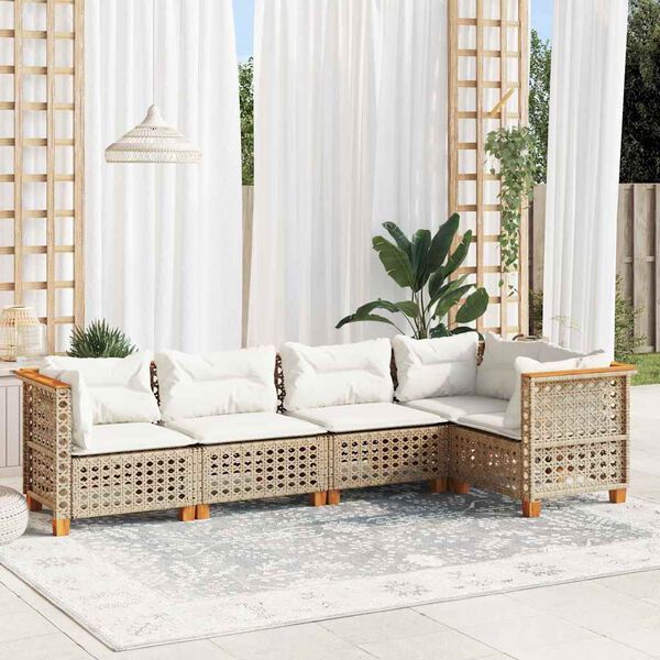vidaXL 5 Piece Garden Sofa Set with Cushions Beige Poly Rattan