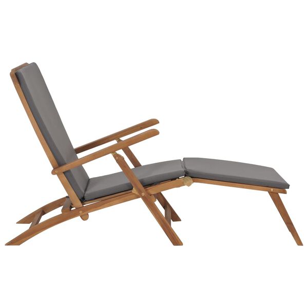 vidaXL Deck Chair with Cushion Dark Grey Solid Teak Wood
