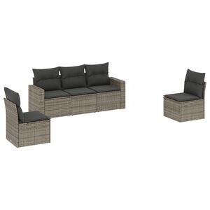 vidaXL 5 Piece Garden Sofa Set with Cushions Grey Poly Rattan