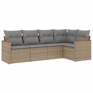 vidaXL 5 Piece Garden Sofa Set with Cushions Beige Poly Rattan