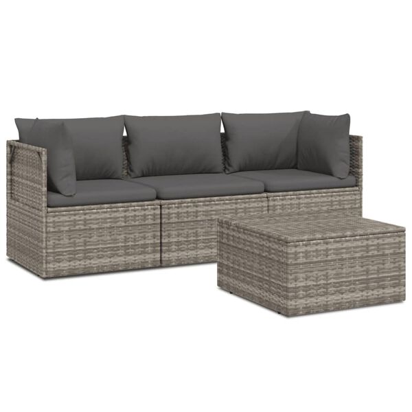 vidaXL 4 Piece Garden Lounge Set with Cushions Grey Poly Rattan