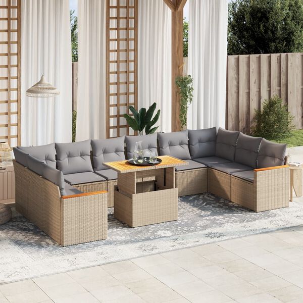 vidaXL 11 Piece Garden Sofa Set with Cushions Beige Poly Rattan