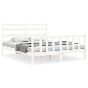 vidaXL Bed Frame without Mattress White King Size Solid Wood Pine