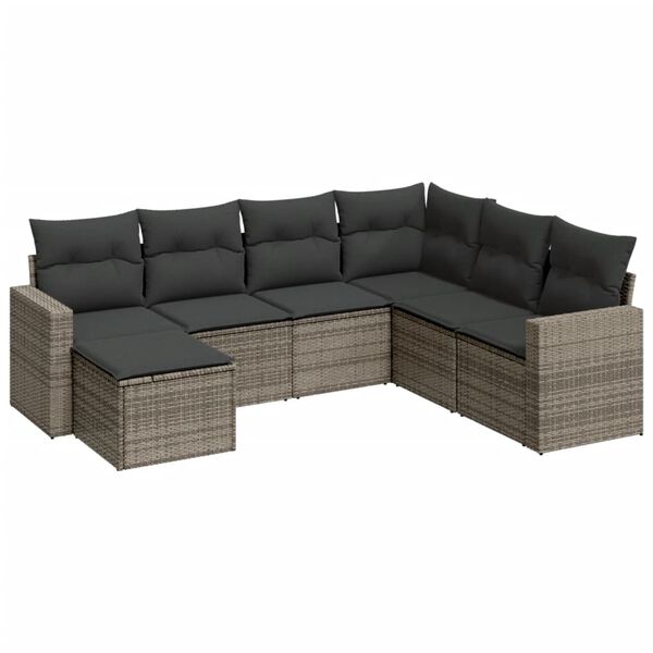 vidaXL 7 Piece Garden Sofa Set with Cushions Grey Poly Rattan