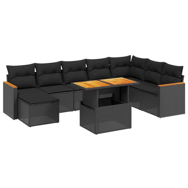 vidaXL 9 Piece Garden Sofa Set with Cushions Black Poly Rattan