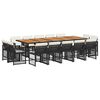 vidaXL 15 Piece Garden Dining Set with Cushions Black Poly Rattan