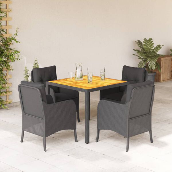 vidaXL 5 Piece Garden Dining Set with Cushions Black Poly Rattan