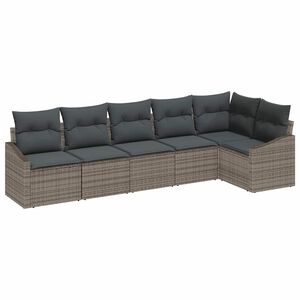 vidaXL Sofa Set with Cushion 6 pcs Grey Poly Rattan