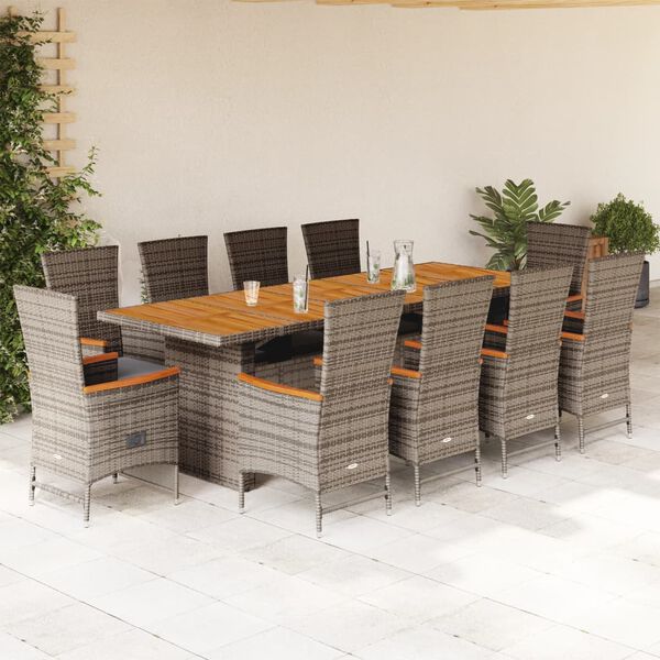 vidaXL 11 Piece Garden Dining Set with Cushions Grey Poly Rattan