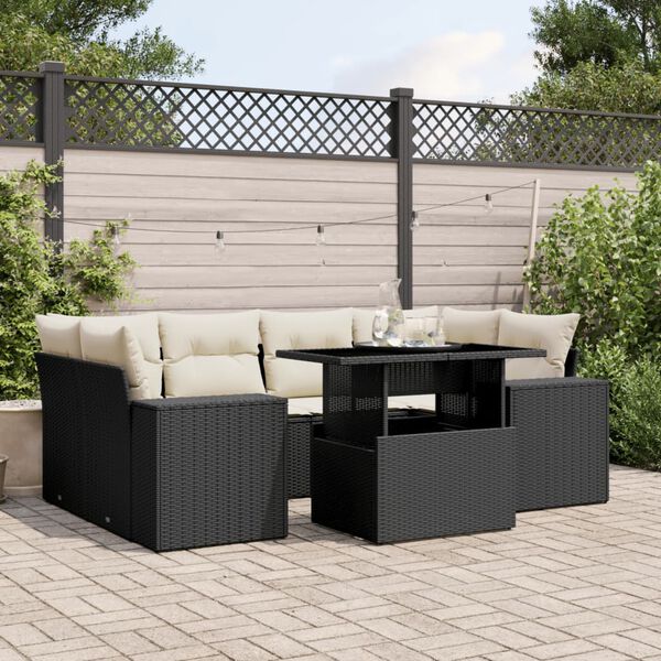 vidaXL 7 Piece Garden Sofa Set with Cushions Black Poly Rattan