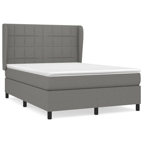 vidaXL Box Spring Bed with Mattress Dark Grey 137x187 cm Double Size Fabric