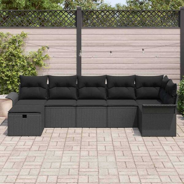 vidaXL Garden Sofa Set with Cushion 7 pcs Black Poly rattan