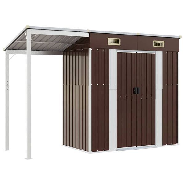 vidaXL Garden Shed with Extended Roof Brown 277x107x181 cm Steel