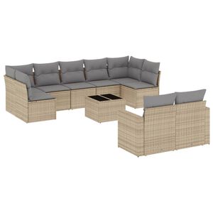 vidaXL 10 Piece Garden Sofa Set with Cushions Beige Poly Rattan