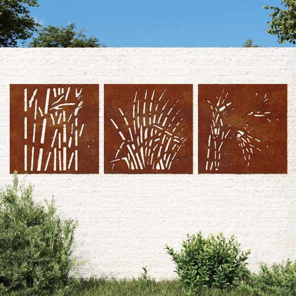 vidaXL Garden Wall Decorations 3 pcs 55x55 cm Corten Steel Grass Design