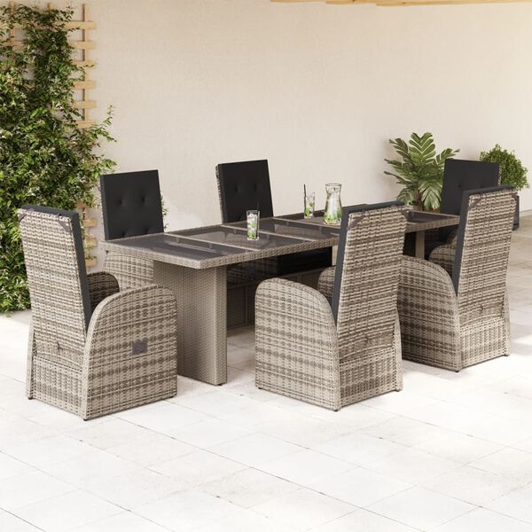 vidaXL 7 Piece Garden Dining Set with Cushions Grey Poly Rattan