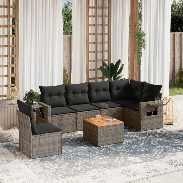 vidaXL 7 Piece Garden Sofa Set with Cushions Grey Poly Rattan