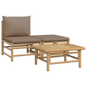 vidaXL 3 Piece Garden Lounge Set with Taupe Cushions Bamboo