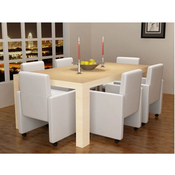 vidaXL Dining Chairs 6 pcs White Faux Leather