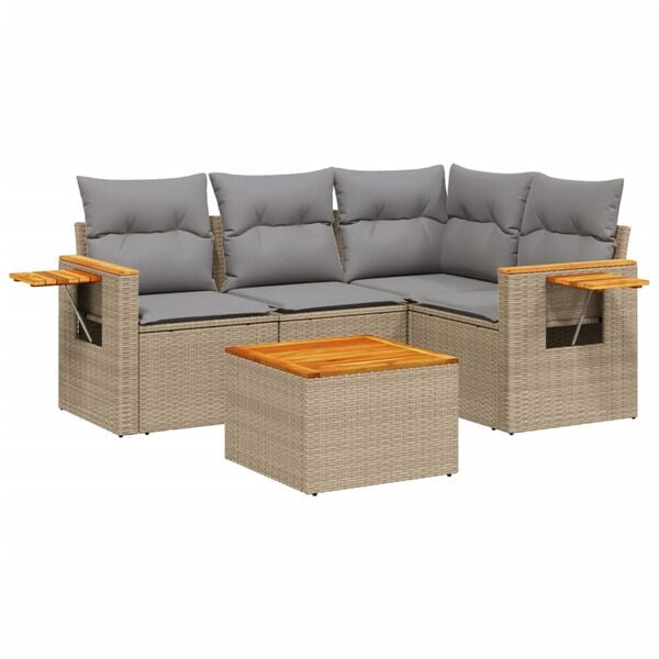vidaXL 5 Piece Garden Sofa Set with Cushions Beige Poly Rattan