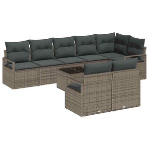 vidaXL Garden Sofa Set with Cushion 9 pcs Light Grey Poly Rattan