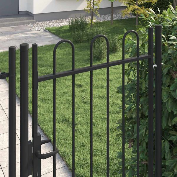 vidaXL Fence Gate Single Door with Arched Top Steel 1x1.75 m Black
