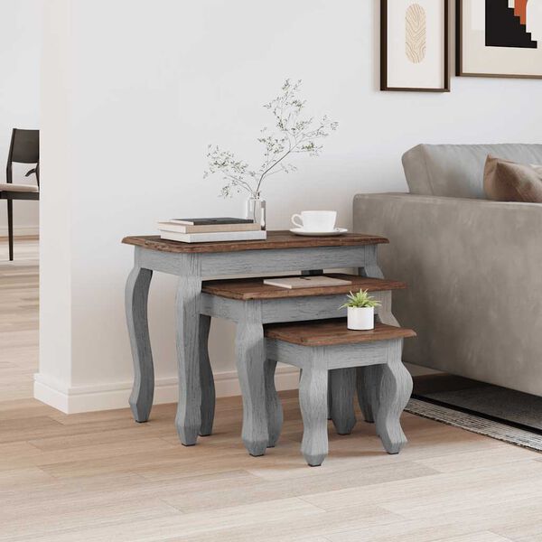 vidaXL Nesting Table Set 3 Pieces Solid Mahogany Wood