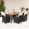 vidaXL 7 Piece Garden Dining Set with Cushions Black Poly Rattan