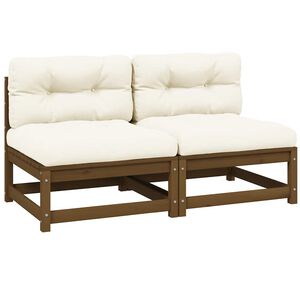 vidaXL Garden Middle Sofas with Cream Cushions 2 pcs Solid Pinewood