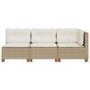 vidaXL Garden Sofa with Cushions 3-Seater Beige Poly Rattan
