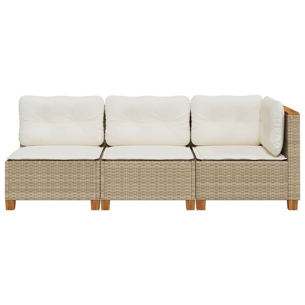 vidaXL Garden Sofa with Cushions 3-Seater Beige Poly Rattan