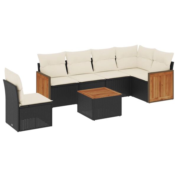 vidaXL 7 Piece Garden Sofa Set with Cushions Black Poly Rattan