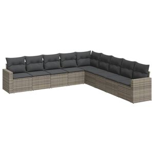 vidaXL 9 Piece Garden Sofa Set with Cushions Grey Poly Rattan