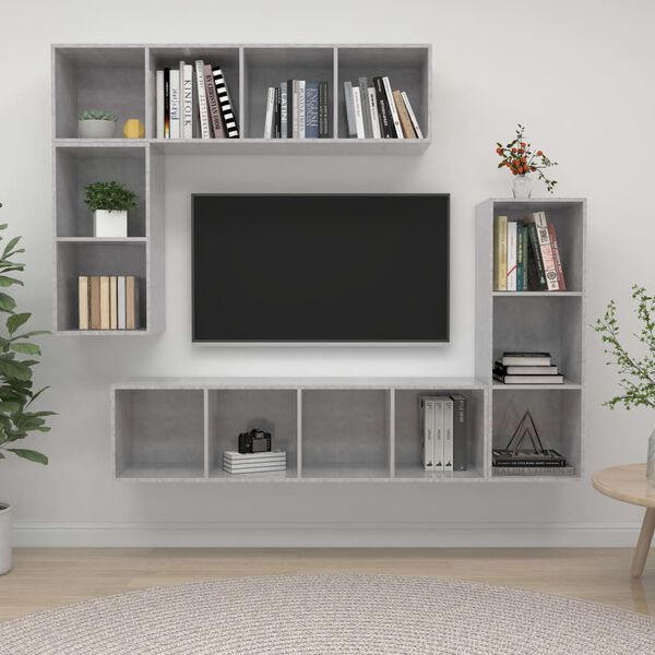 vidaXL 4 Piece TV Cabinet Set Concrete Grey Engineered Wood