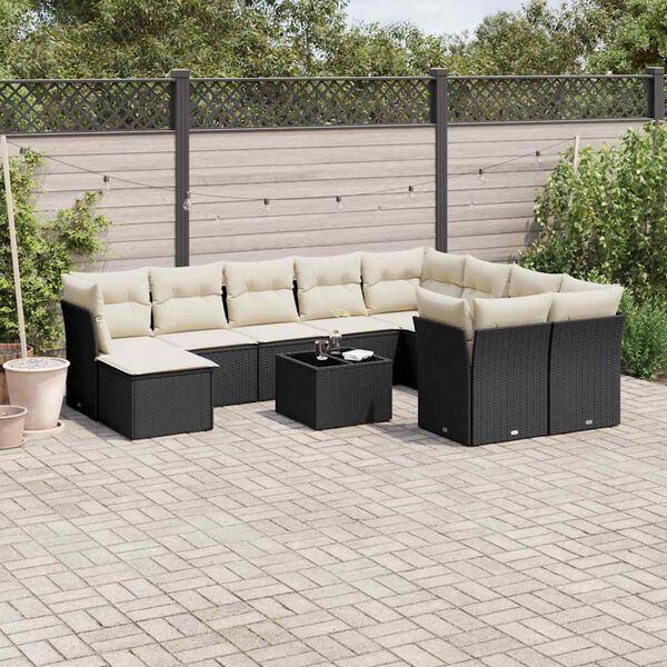 vidaXL 11 Piece Garden Sofa Set with Cushions Black Poly Rattan